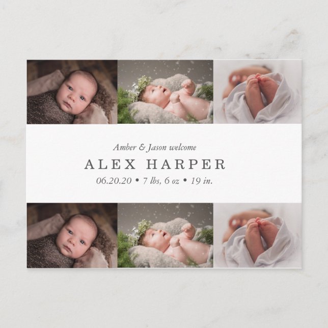 Carte Postale Faire-part Collage photo classique Naissance (Devant)