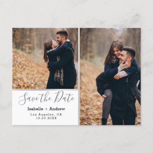Carte Postale Faire-part Collage photo élégant blanc argent Save the Date