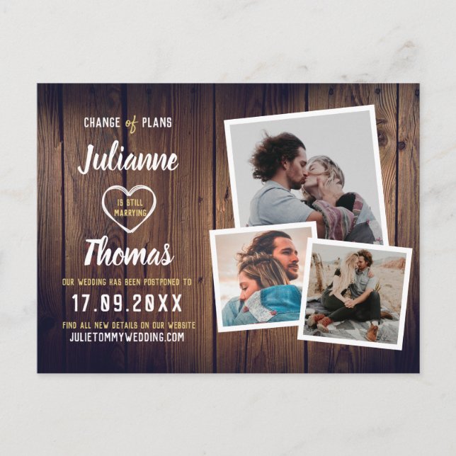 Carte Postale Faire-part Collage photo en bois rustique Élégant Changement  (Devant)