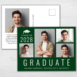 Carte Postale Faire-part Collage photo moderne minimal Graduation verte