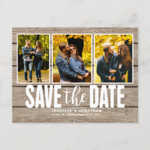 Carte Postale Faire-part Collage photo rustique en bois clair Enregistrer l