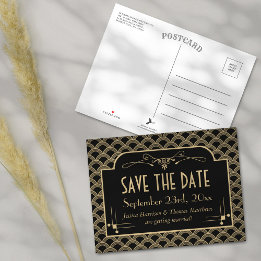 Carte Postale Faire-part Collection de mariage Gatsby Art Déco vintage des