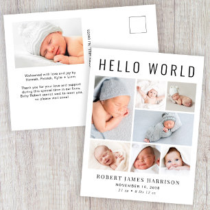 Carte Postale Faire-part Collection photo Hello World moderne Birth