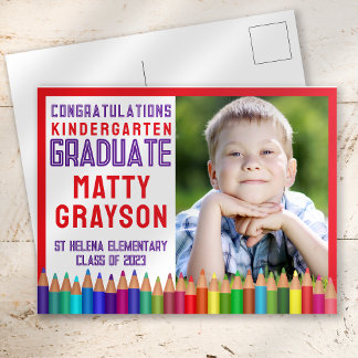 Carte Postale Faire-part Color Pencils Kindergarten Photo Graduation