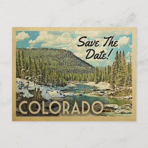 Carte Postale Faire-part Colorado Sauvez La Date Montagnes Rivière Neige