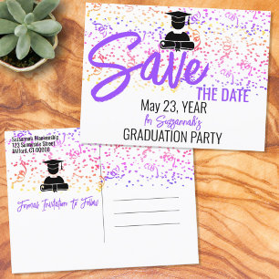 Carte Postale Faire-part Colorful Confetti Graduation Party Enregistrer La