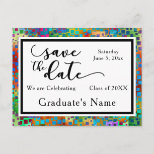 Carte Postale Faire-part Colorful Confetti Graphic Graduation Enregistrer l