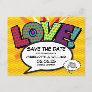 Carte Postale Faire-part Comic Book Theme Wedding Enregistrer la date