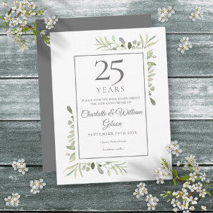 Carte Postale Faire-part Commémoration des 25 ans de mariage Greenery Enreg