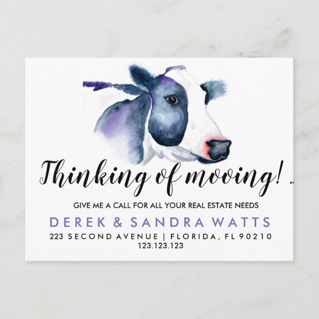 Carte Postale Faire-part commerce d'avis de vache en mouvement (Devant)