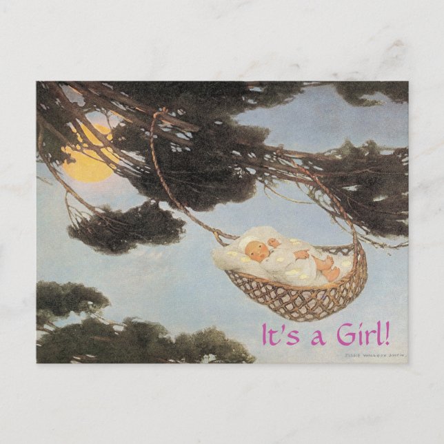 Carte Postale Faire-part Comptine Bercer, Bébé Fille (Devant)