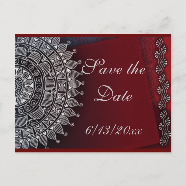 Carte Postale Faire-part Conception rouge foncé et argent (Devant)