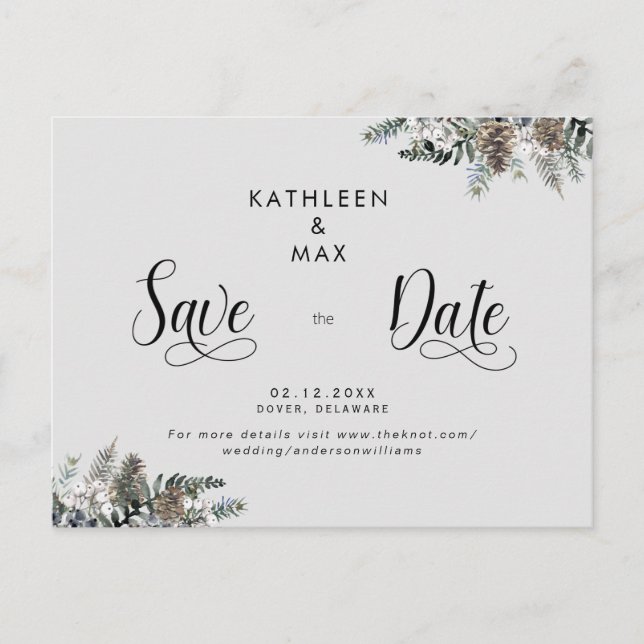 Carte Postale Faire-part Cônes de pin simples pour mariage, save the date (Devant)