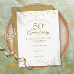 Carte Postale Faire-part Confetti Gold Dust 50th Anniversary Enregistrer la<br><div class="desc">Doté de délicats confettis de poussière d'or. Personnalisez avec votre cinquantenaire d'or spécial enregistrer les informations de date dans des lettres chic. Conçu par Thisisnotme©</div>
