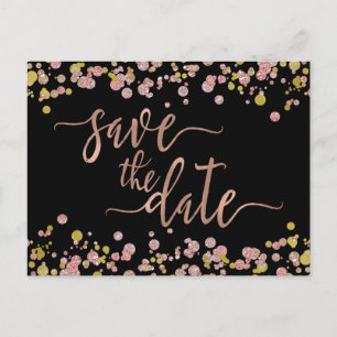 Carte Postale Faire-part Confetti Sparkle Rose Gold Wedding Enregistrer la
