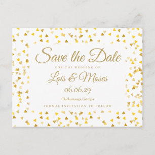 Carte Postale Faire-part Confettis de coeurs dorés Save the Date