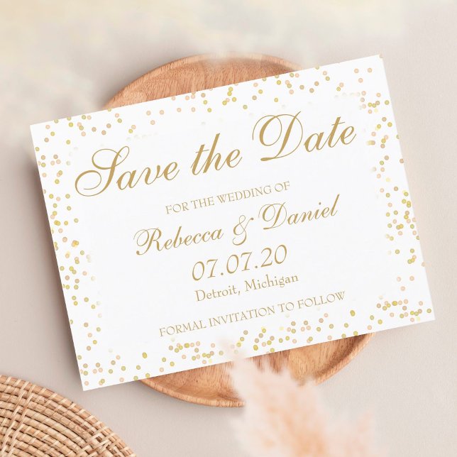 Carte Postale Faire-part Confettis de poussière d'or Save the Date (Créateur téléchargé)