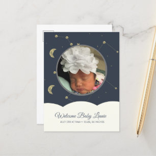 Carte Postale Faire-part Constellation de Nuages Faux Or Bleu Bébé