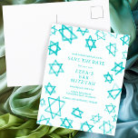 Carte Postale Faire-part Cool aquarelle Aqua Star de David Bar Bat mitzvah<br><div class="desc">Carte parfaite pour annoncer la date à venir d'un bat mitzvah, bar mitzvah ou autre célébration juive ! L'aquarelle faite à la main pour vous à l'avant et à l'arrière! ENTIÈREMENT PERSONNALISABLE ! Cliquez sur "Personnaliser" ci-dessus pour modifier le texte. Cliquez sur "modifier à l'aide de l'outil de conception" pour...</div>