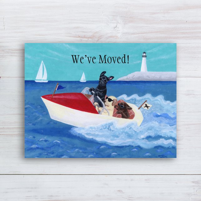 Carte Postale Faire-part Cool Summer Labradors Nouvelle adresse (Cool Summer Labradors New Address Announcement Postcard for Labrador Owners.  Clean ocean view.)