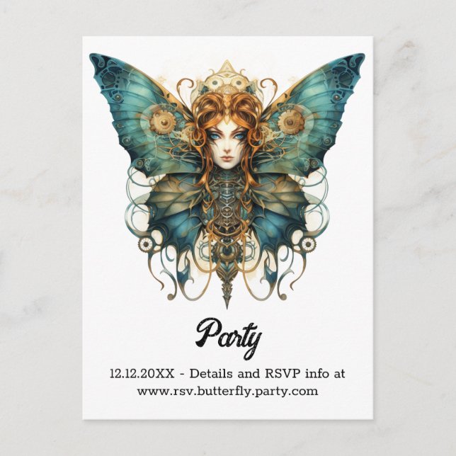 Carte Postale Faire-part Copperfection Empress Butterfly Steampunk Mariage (Devant)
