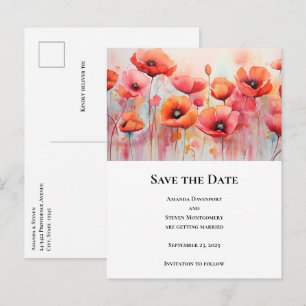 Carte Postale Faire-part Coquelicots dans un champ Aquarelle Mariage