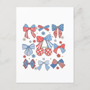 Carte Postale Faire-part Coquette Bow 4 juillet USA American Patriotic