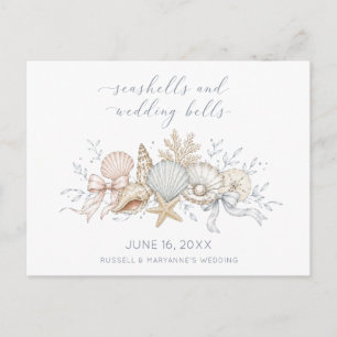 Carte Postale Faire-part Coquillages & Cloches de Mariage Plage Enregistrez