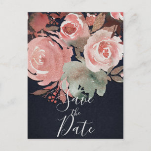 Carte Postale Faire-part Corail Rose Pêche Douce Florale Enregistrez la Dat