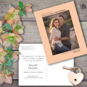 Carte Postale Faire-part Coral Peach Minimaliste Photo Mariage Enregistrer