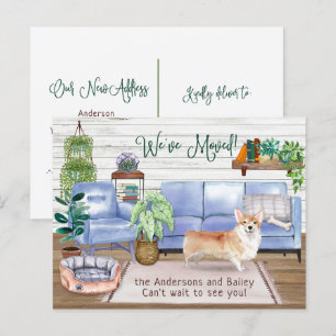 Carte Postale Faire-part Corgi Mignon S'installant dans sa Nouvelle Maison