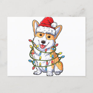 Carte Postale Faire-part Corgi Père Noël Christmas Tree Lights Noël Cadeaux