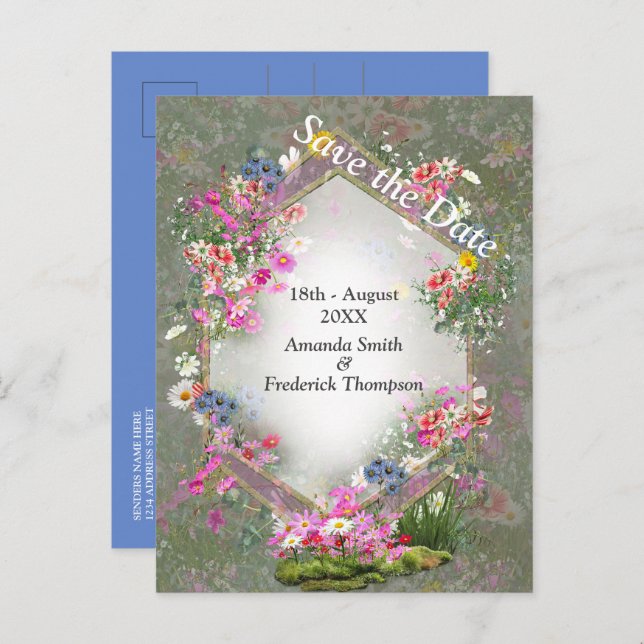 Carte Postale Faire-part Cosmos Fleurs Sauvages (Devant / Derrière)