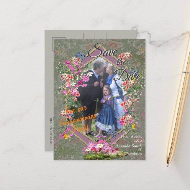 Carte Postale Faire-part Cosmos Fleurs Sauvages (Devant/Arrière en situation)