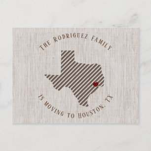 Carte Postale Faire-part Côte du Golfe Linge Brun et Cœur Texas Déménagemen