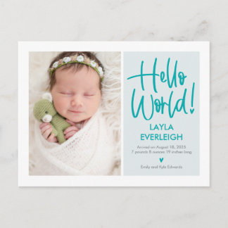 Carte postale Faire-part couleur modifiable Hello 