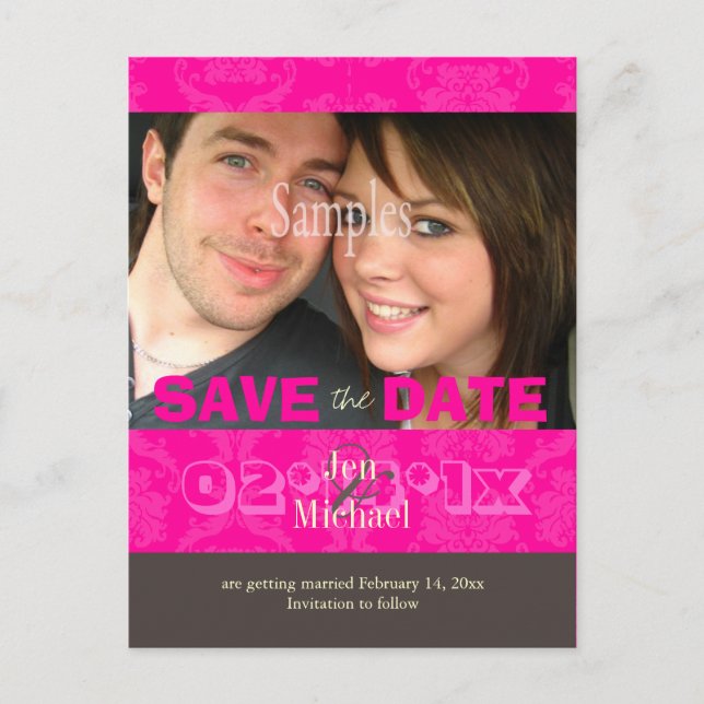 Carte Postale Faire-part Couleur personnalisée, Damas / Photo Enregistrer l (Devant)