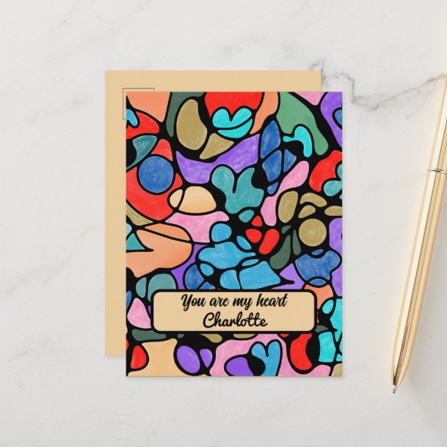 CARTE POSTALE FAIRE-PART COULEURS D'EAU NUMÉRIQUE NEUROGRAPHIQUE (Devant/Arrière en situation)