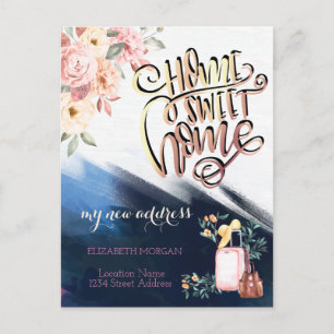 Carte Postale Faire-part Coup de pinceau, Fleurs de valise Nouvelle adresse