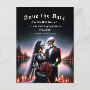 Carte Postale Faire-part Couple de squelettes gothiques Navy Save the Date