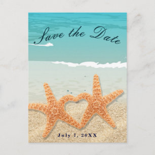 Carte Postale Faire-part Couple d'étoiles de mer sur la plage Mariage Save 