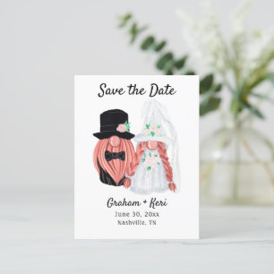 Carte Postale Faire-part Couple Gnome Mariage mignon Enregistrer la date