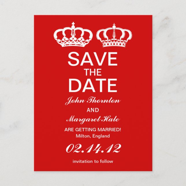 Carte Postale Faire-part Couple Royal Rouge Save the Date (Devant)