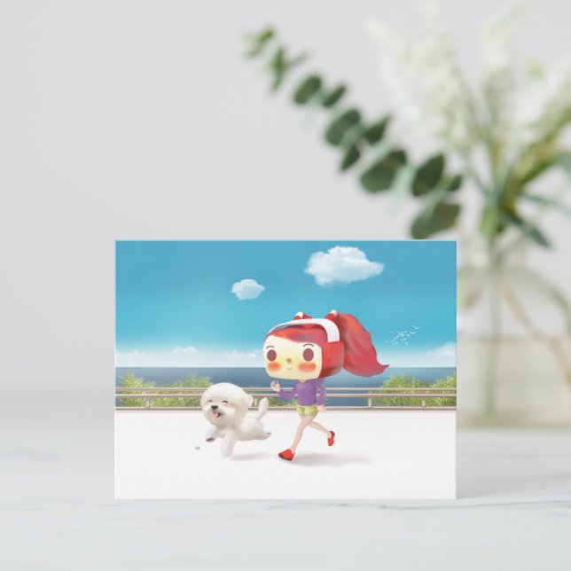 Carte Postale Faire-part Courir avec un chien au bord de la mer (Debout devant)