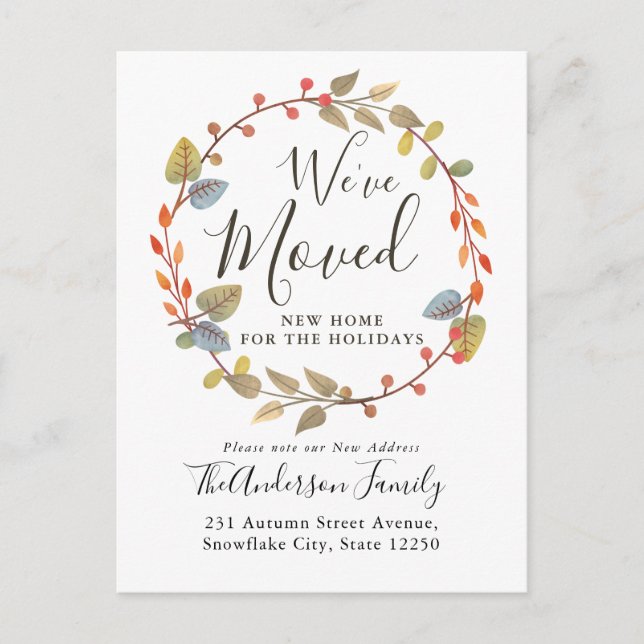 Carte Postale Faire-part Couronne d'automne Nous avons déménagé Nouvelle Ma (Devant)