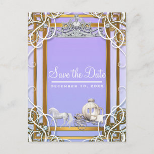 Carte Postale Faire-part Couronne de Carrosse de Princesse en Or Pourpre En