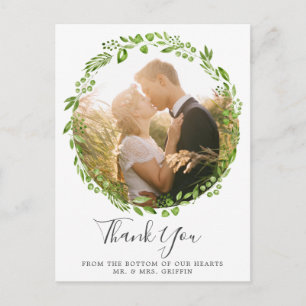 Carte Postale Faire-part Couronne de feuilles d'olive rustique Photo Mariag