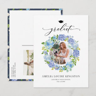 Carte Postale Faire-part Couronne de fleurs hydrangea bleue aquarelle Photo