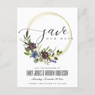 CARTE POSTALE FAIRE-PART COURONNE DE FOLIAGE MAROON KRAFT SAVE THE DATE