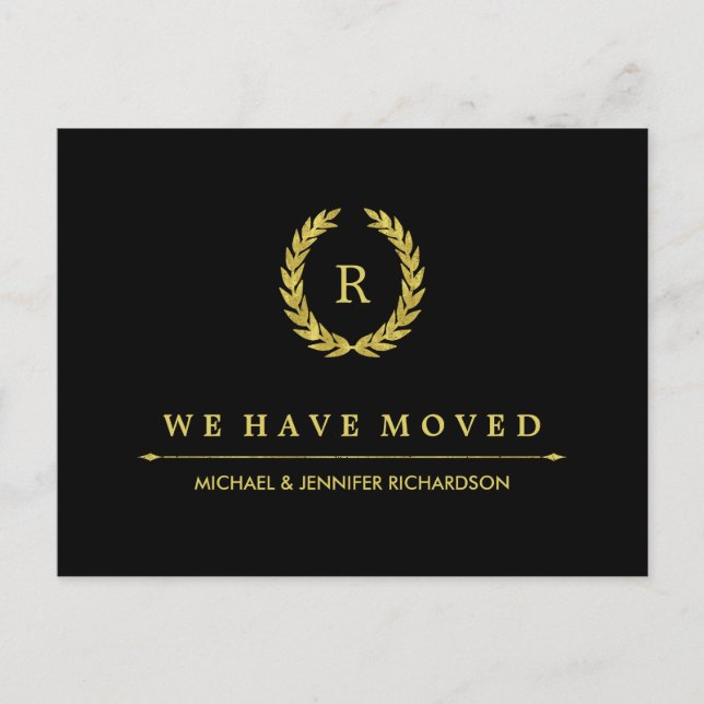 Carte Postale Faire-part Couronne de laurier Glam Gold sur changement d'adr (Devant)